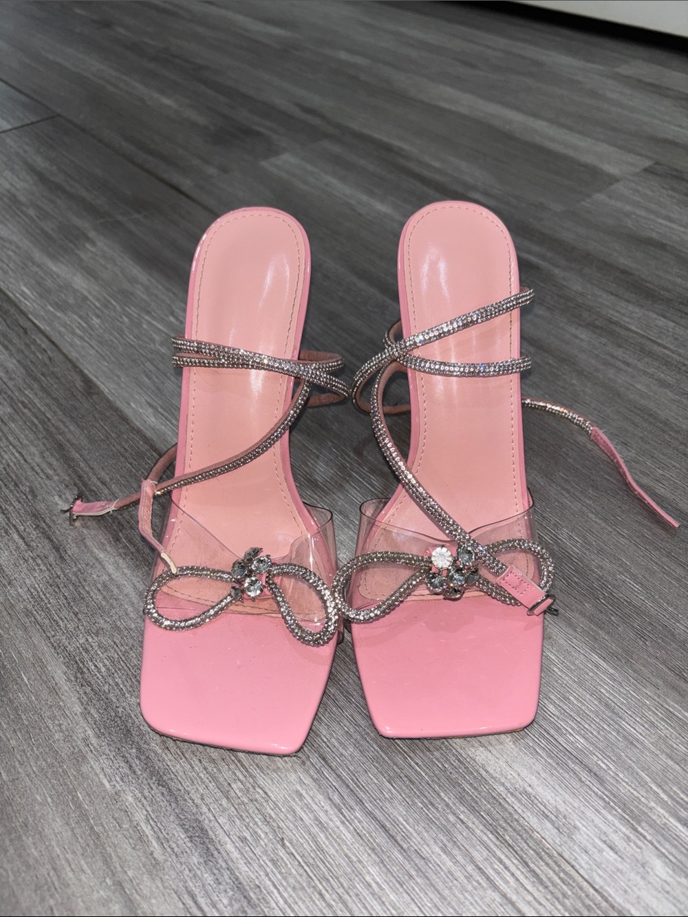 SHEIN Pink Crystal Bow Strappy Heels